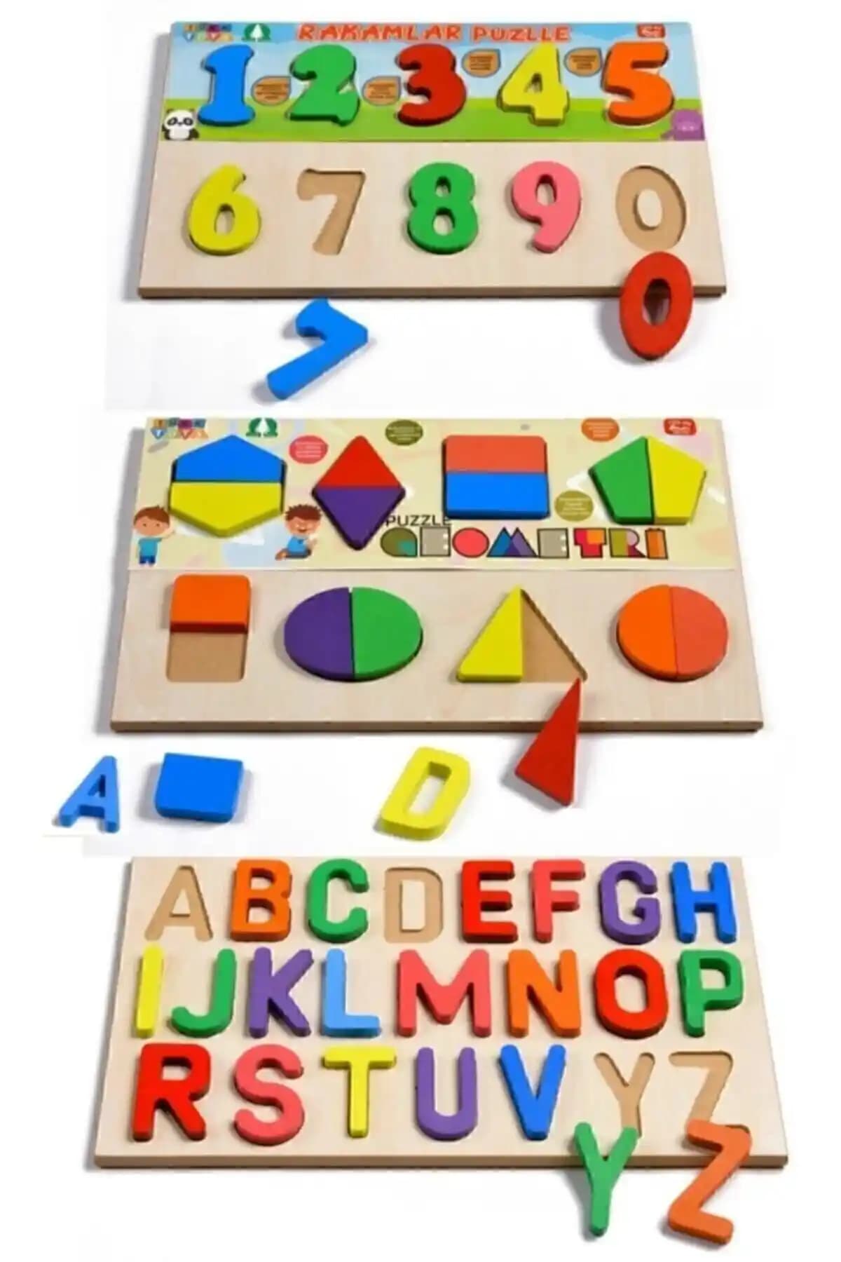 Türk Toys Ahşap Puzzle 3'ü 1 Arada: Çocuklar İçin Güvenli ve Eğitici Oyun Seti