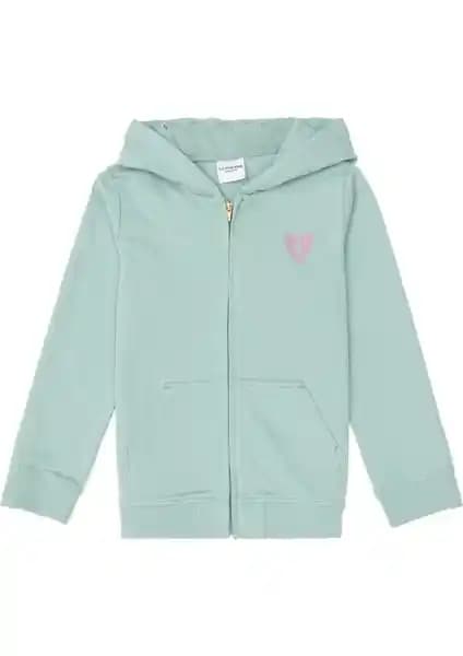 U.S. Polo Assn. Kız Çocuk Su Yeşili Fermuarlı Basic Sweatshirt Günlük ve Spor Kullanım İçin