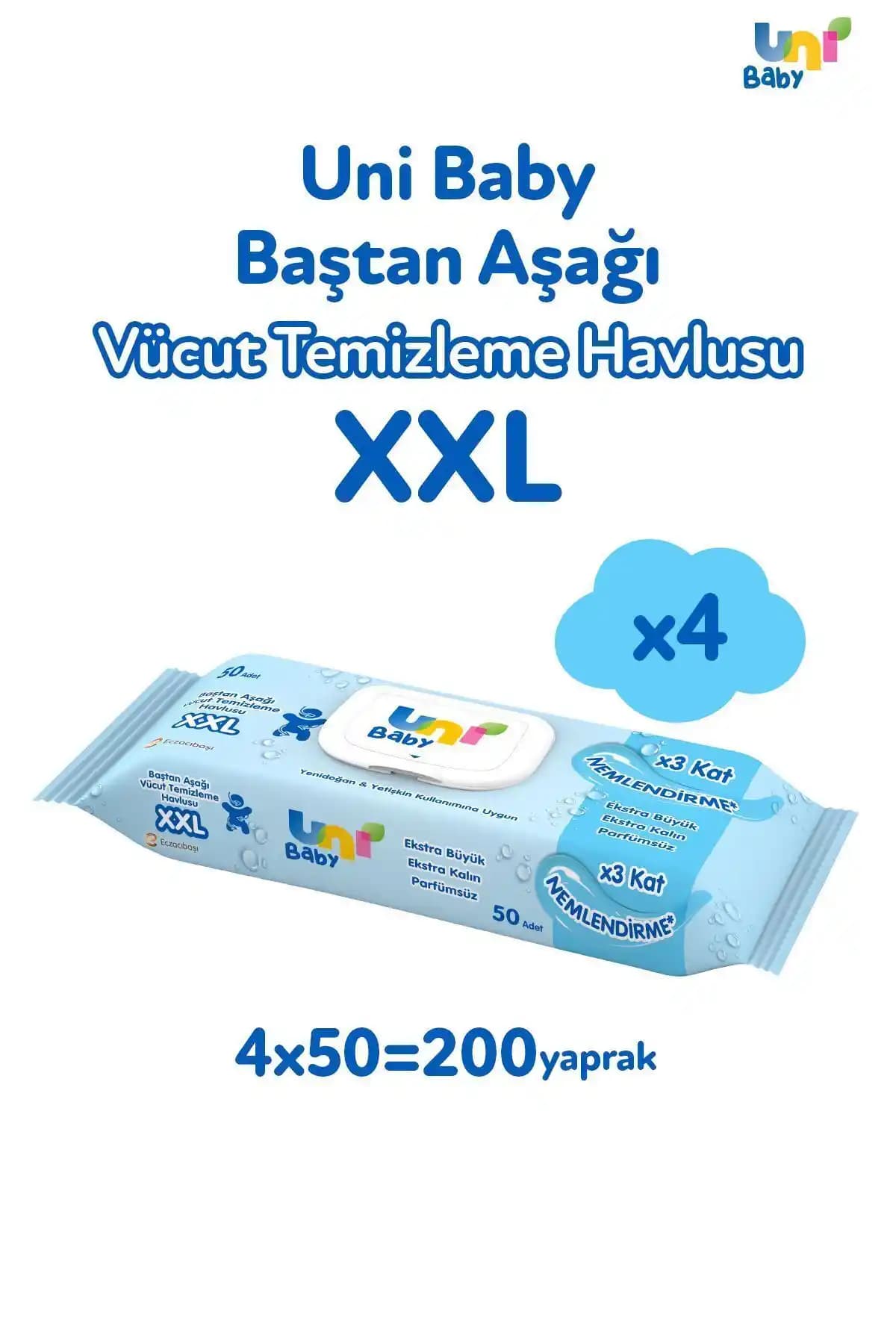 Uni Baby XXL Vücut Temizleme Havlusu Bebek ve Yetişkinler İçin Güvenli Temizlik Çözümü