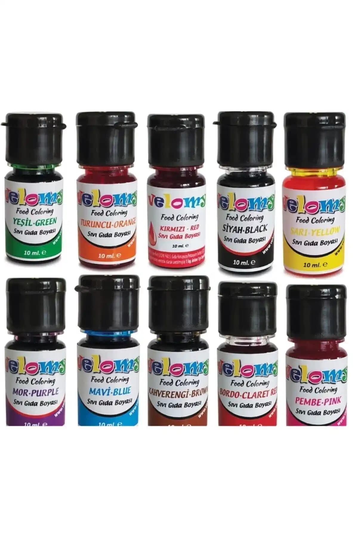 Velomy 10 Renk Sıvı Gıda Boyası: Canlı Renkler ve Kullanım Alanları Hakkında Bilgi