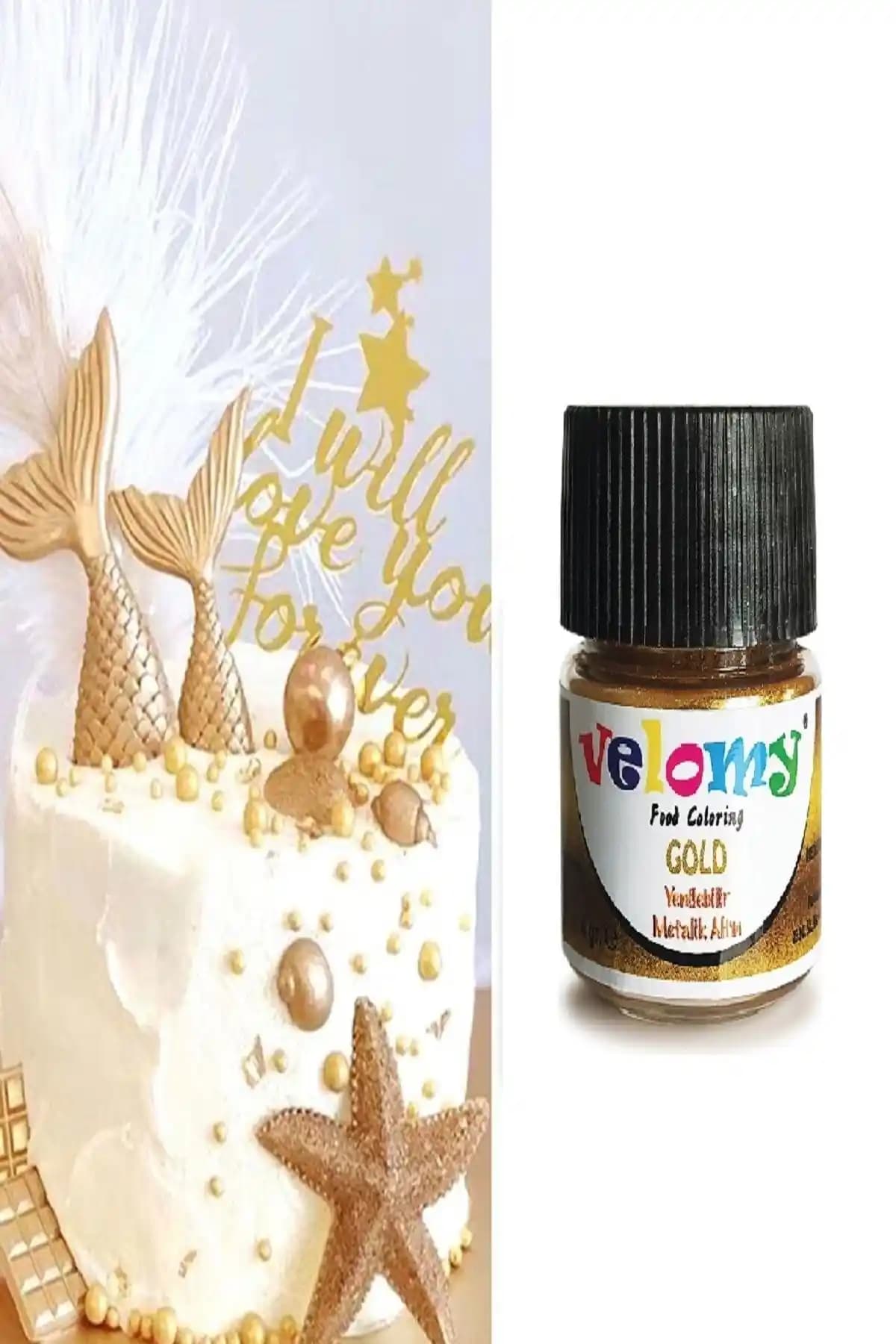 Velomy Yenilebilir Altın Metalik Sim Toz Boya ile Pasta ve Şekerleme Dekorasyonunda Şıklık