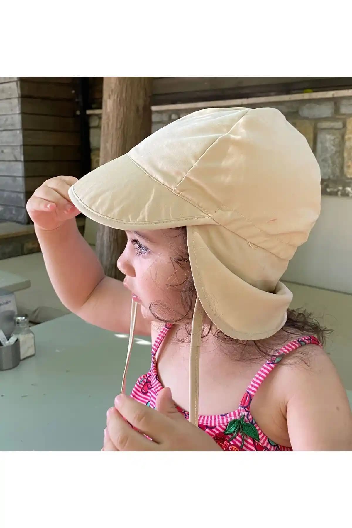 Yorni Bej Flap Lejyoner Çocuk Güneş Şapkası Yaz Ayları İçin Güvenilir Koruma