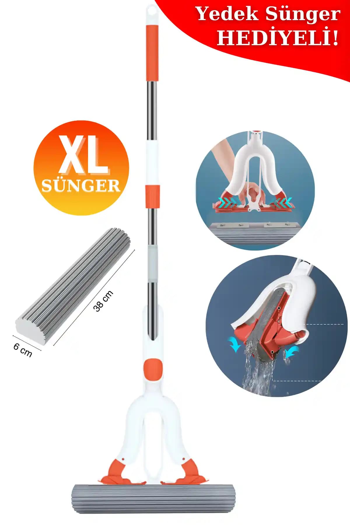 Yui Varivas TB38 Kelebek Sıkma Mekanizmalı 38 cm XL Sünger Paspas Fayans Parke