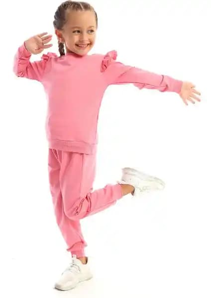 Zepkids Kız Çocuk Omuzları Fırfır Detaylı İkili Takım Günlük ve Özel Kullanım İçin