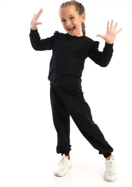 Zepkids Kız Çocuk Omuzları Fırfır Detaylı Ikili Takım: Şık ve Rahat Günlük Giyim Seçeneği