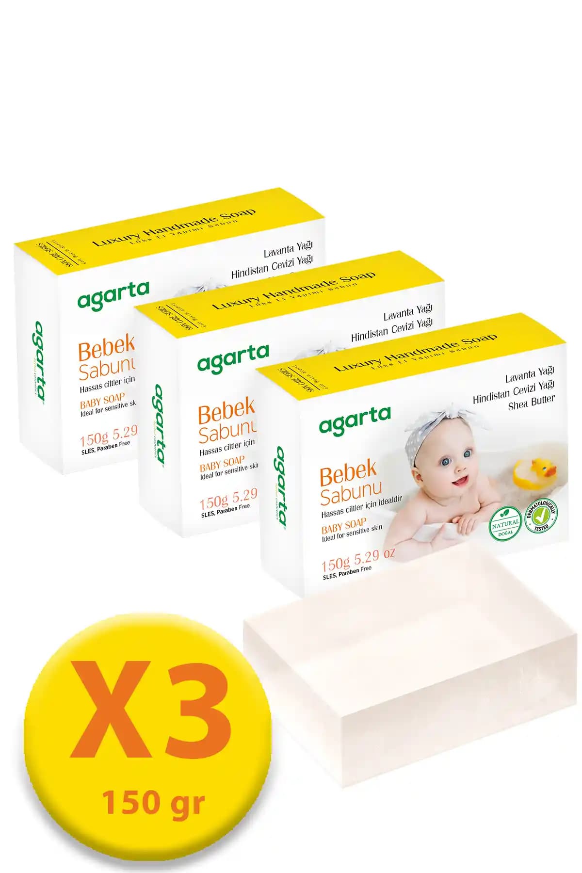 Agarta 3 Lü Doğal Bebek Sabunu Hassas Ciltler İçin Güvenilir Temizlik Ürünü
