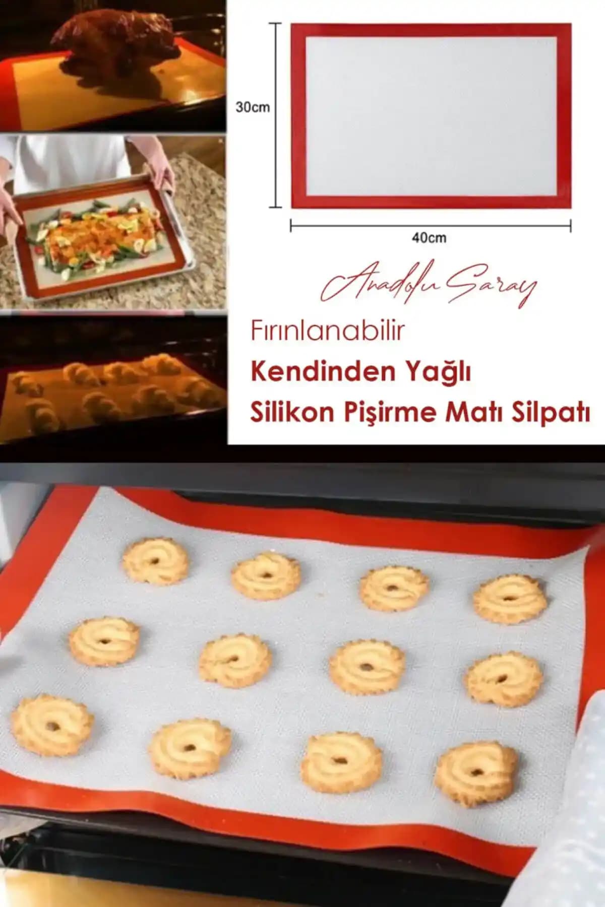 Anadolu Saray 30x40 Fırınlanabilir ve Yıkanabilir Silikon Pişirme ve Hamur Açma Matı