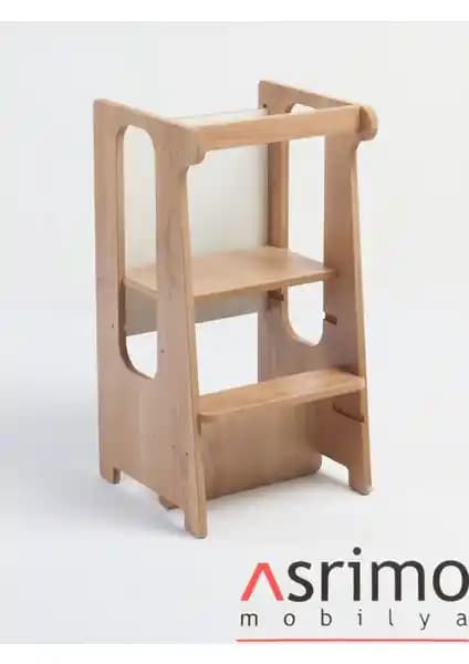 Asrimo Mobilya Ahşap Öğrenme Kulesi Ceviz Renkli Güvenli ve Estetik Tasarım