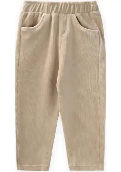 Çocuklar İçin Şık ve Rahat Fitilli Kadife Pantolon 1-8 Yaş Bej Renkli