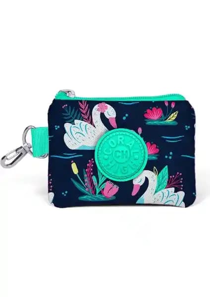Coral High Kids Neon Mercan Lacivert Kuğu Desenli Şık ve Fonksiyonel Bozuk Para Çantası