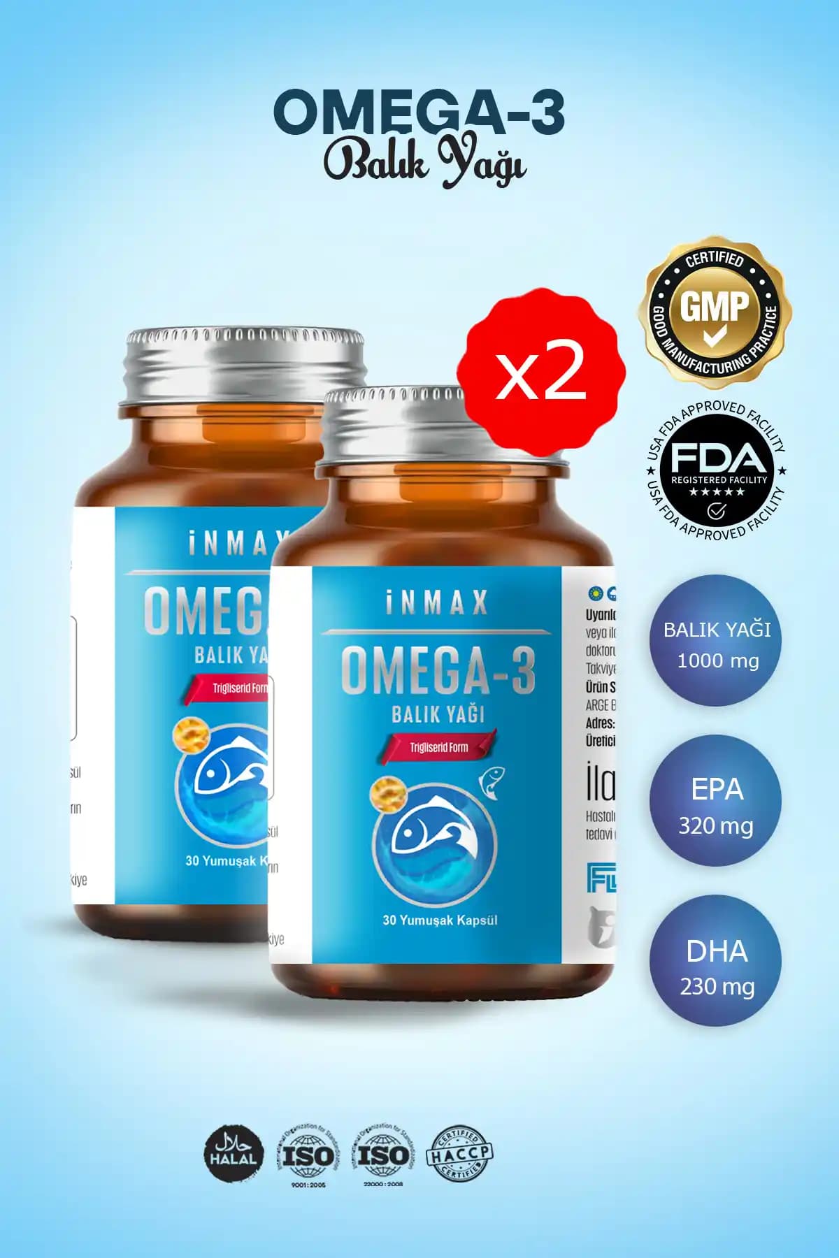 inMAX Omega-3 DHA - EPA 1000mg Balık Yağı Takviyesi Sağlıklı Yaşam İçin Güçlü Destek