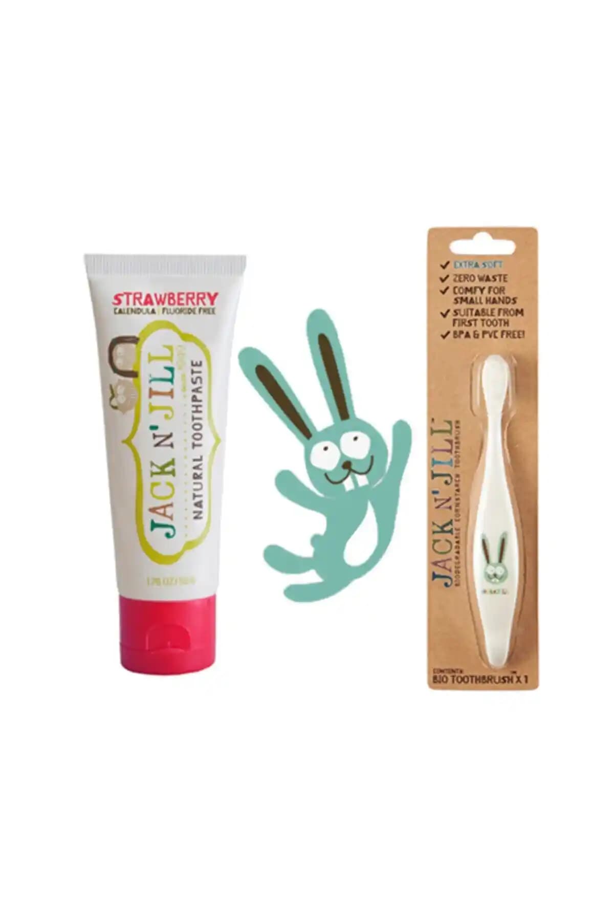 Jack N'Jill Çocuk Diş Fırçası ve Diş Macunu Seti Bunny ve Çilek Temasıyla Güvenli ve Eğlenceli Ağız Bakımı