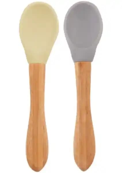 OiOi Silikon Bambu Saplı Mama Kaşığı 2'li Set Bebekler ve Ebeveynler İçin Güvenli Kullanışlı