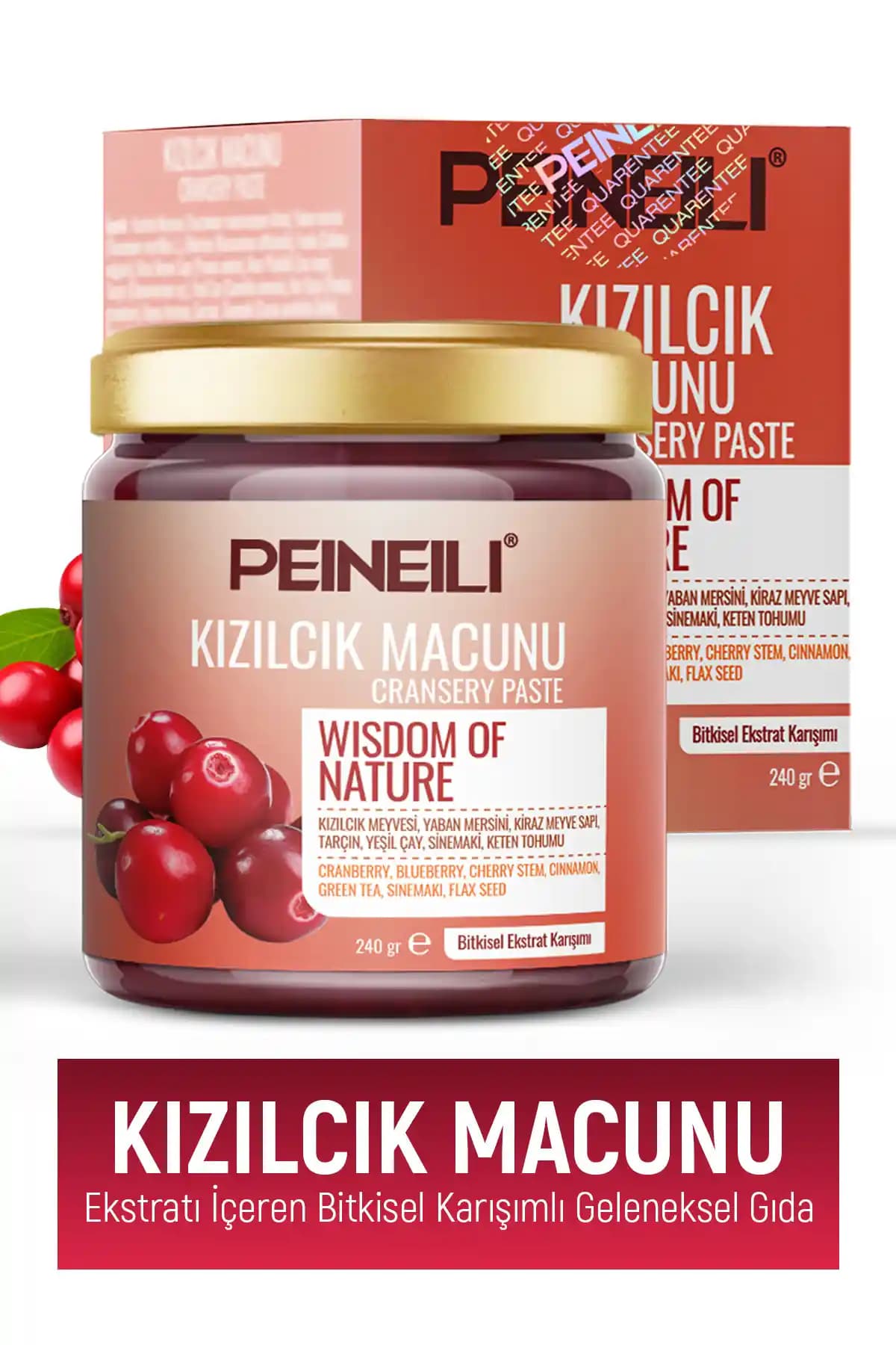 PEINEILI Yaban Mersini, Kiraz Sapı ve Yeşil Çay İçeren Doğal Sağlık Macunu 240g