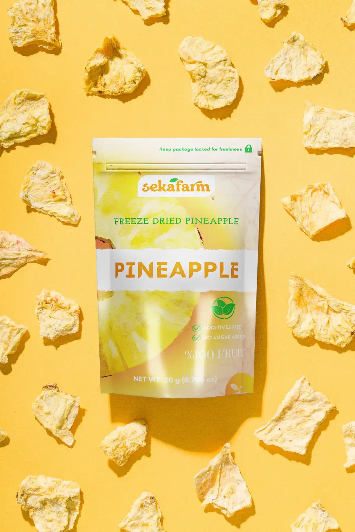 Sekafarm Dondurularak Kurutulmuş Ananas 30 g – Sağlıklı ve Doğal Meyve Cipsi