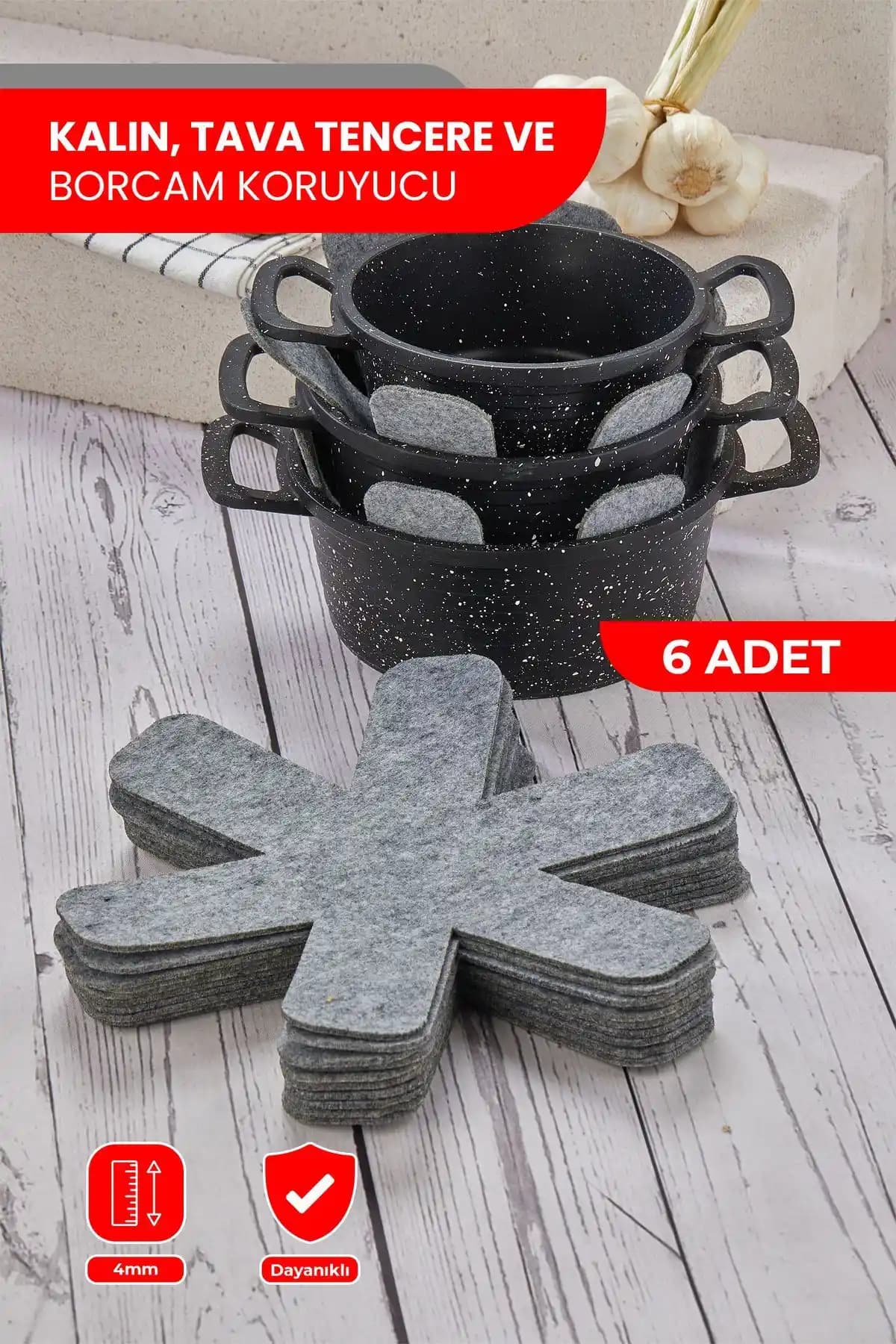 Self Power Gri Kalın Tava, Tencere ve Borcam Koruyucu 6'lı Set: Dayanıklılık ve Güven Bir Arada