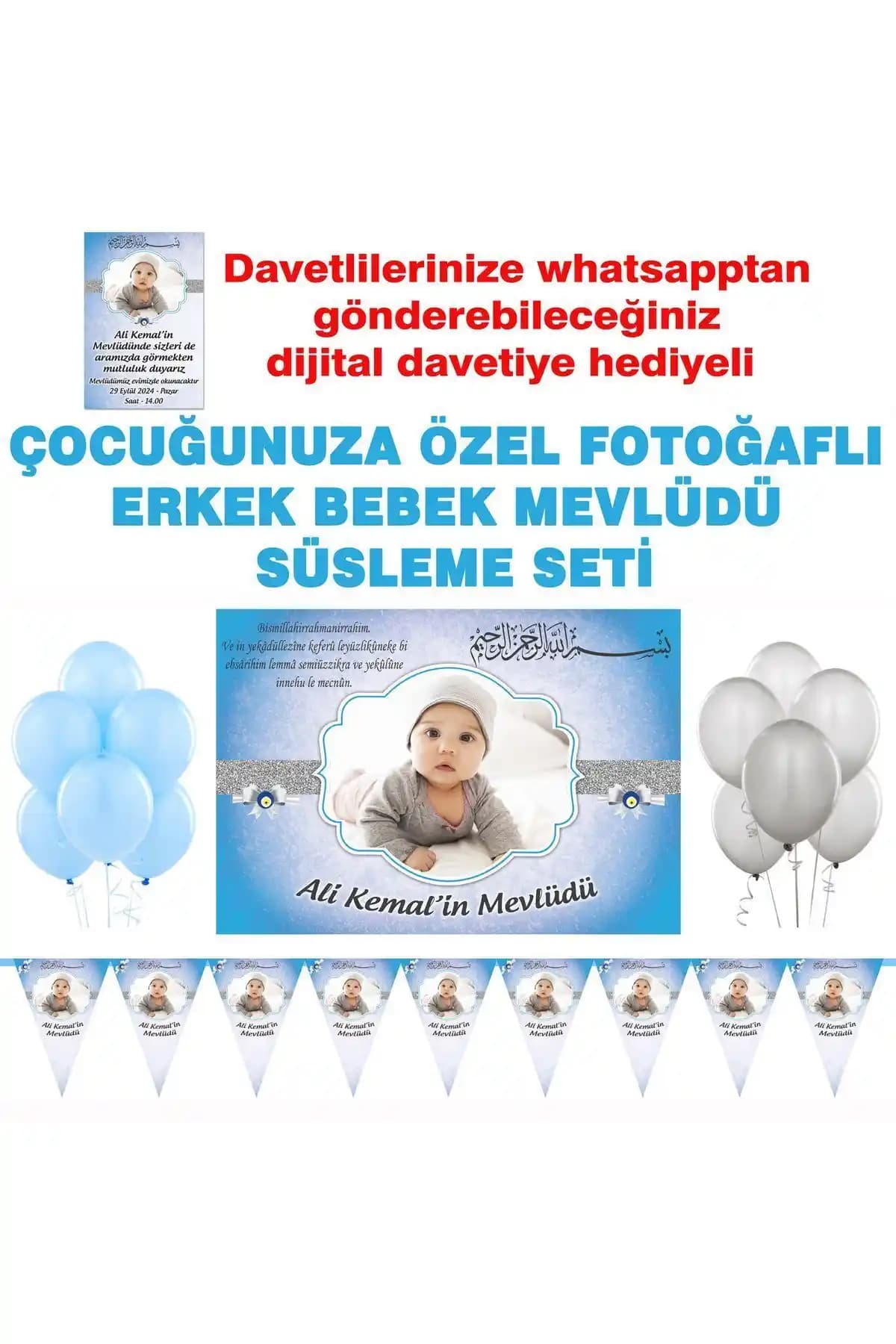 Sunligo Bebek Mevlid Süsleme Seti Renkli ve Dayanıklı Kutlama Dekorasyonu