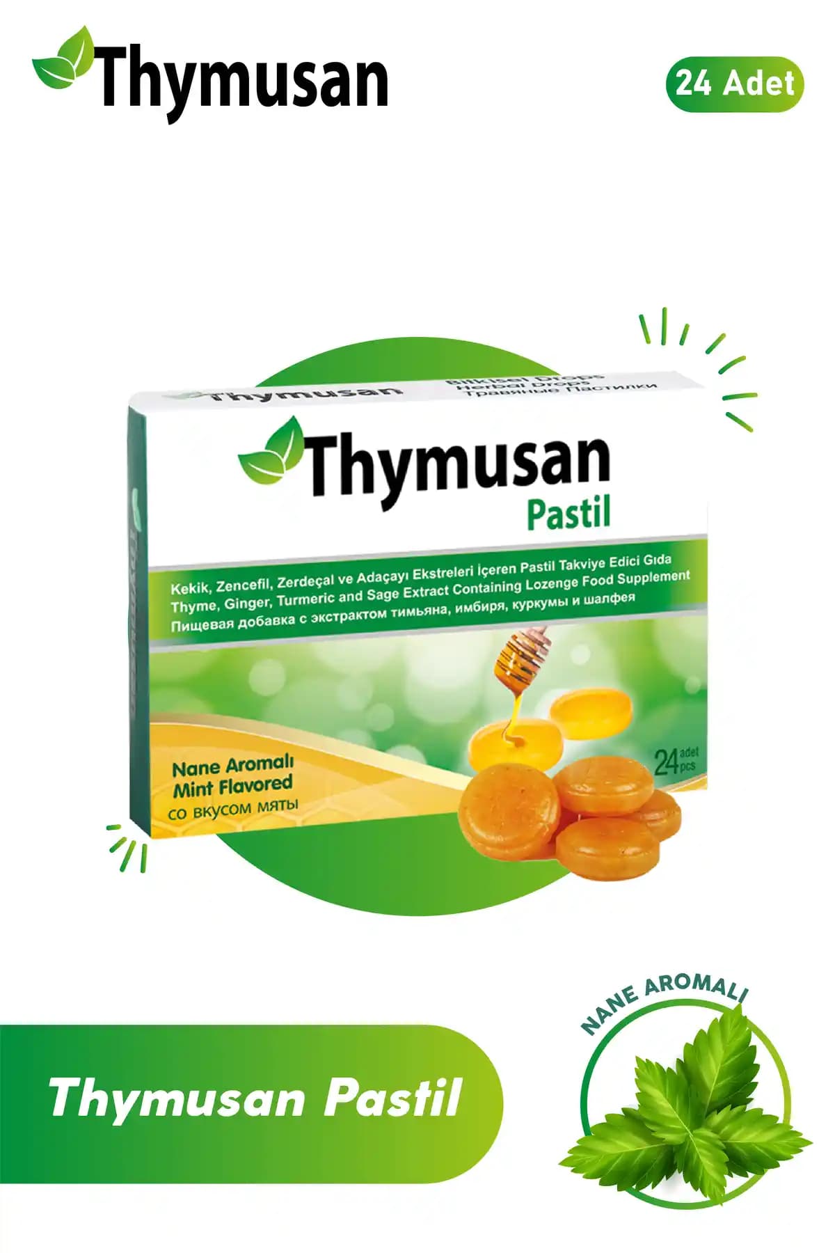 Thymusan Bitkisel Pastil Kekik Zencefil Zerdeçal Doğal Rahatlatıcı Çözüm