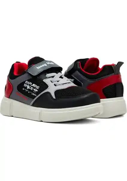 Tonny Black Çocuk Unisex Siyah Kırmızı Rahat Kalıp Cırtlı Ayakkabı Türkiye Üretimi