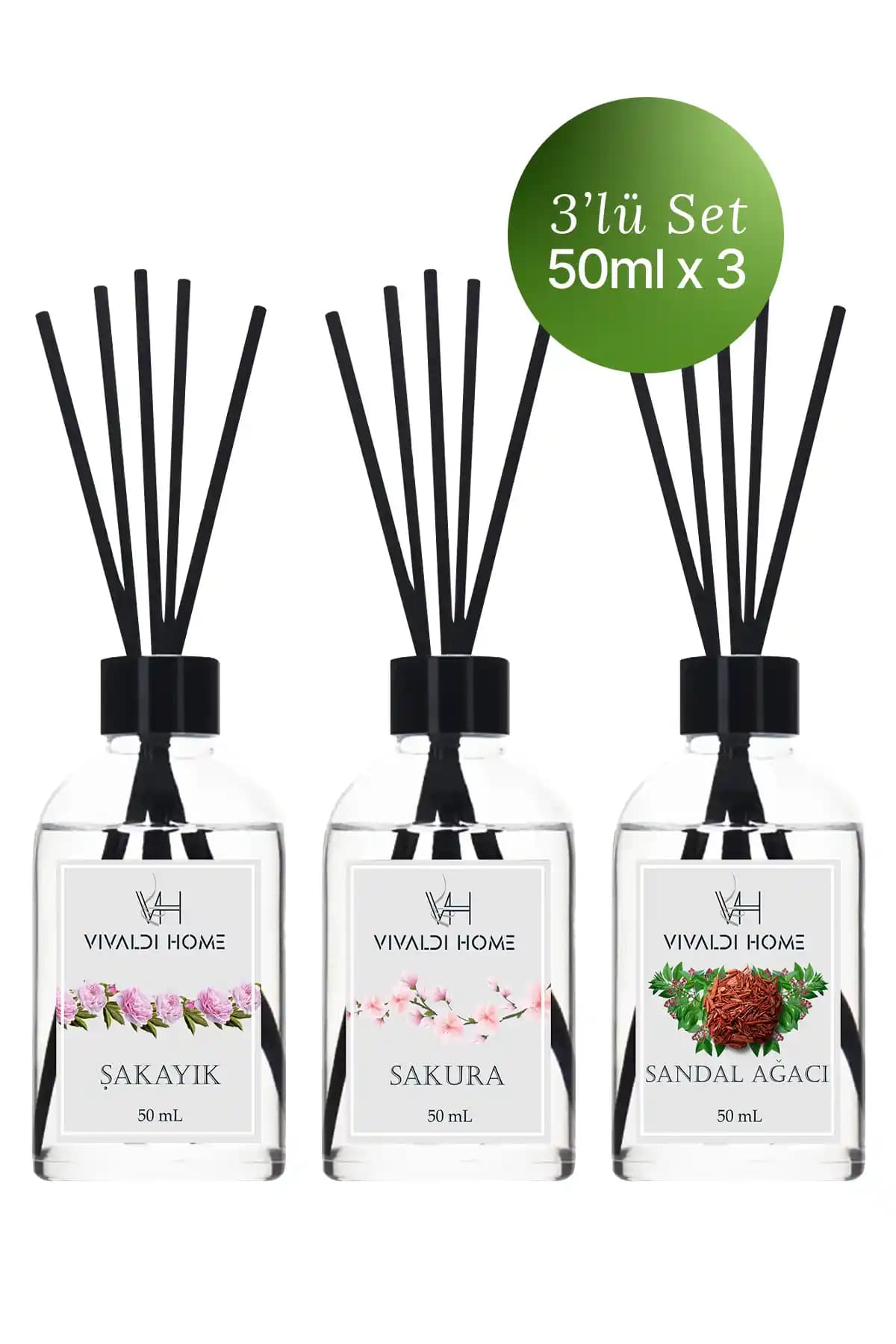 Vivaldi Home Şakayık Sakura ve Sandal Ağacı Çubuklu Oda Kokusu Seti Türkiye Üretimi