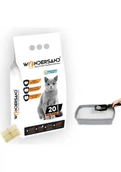 Wondersand 20 Lt Beyaz Bentonit İnce Tane Sabun Kokulu Kedi Kumu Üstün Performans ve Hijyen Sağlar