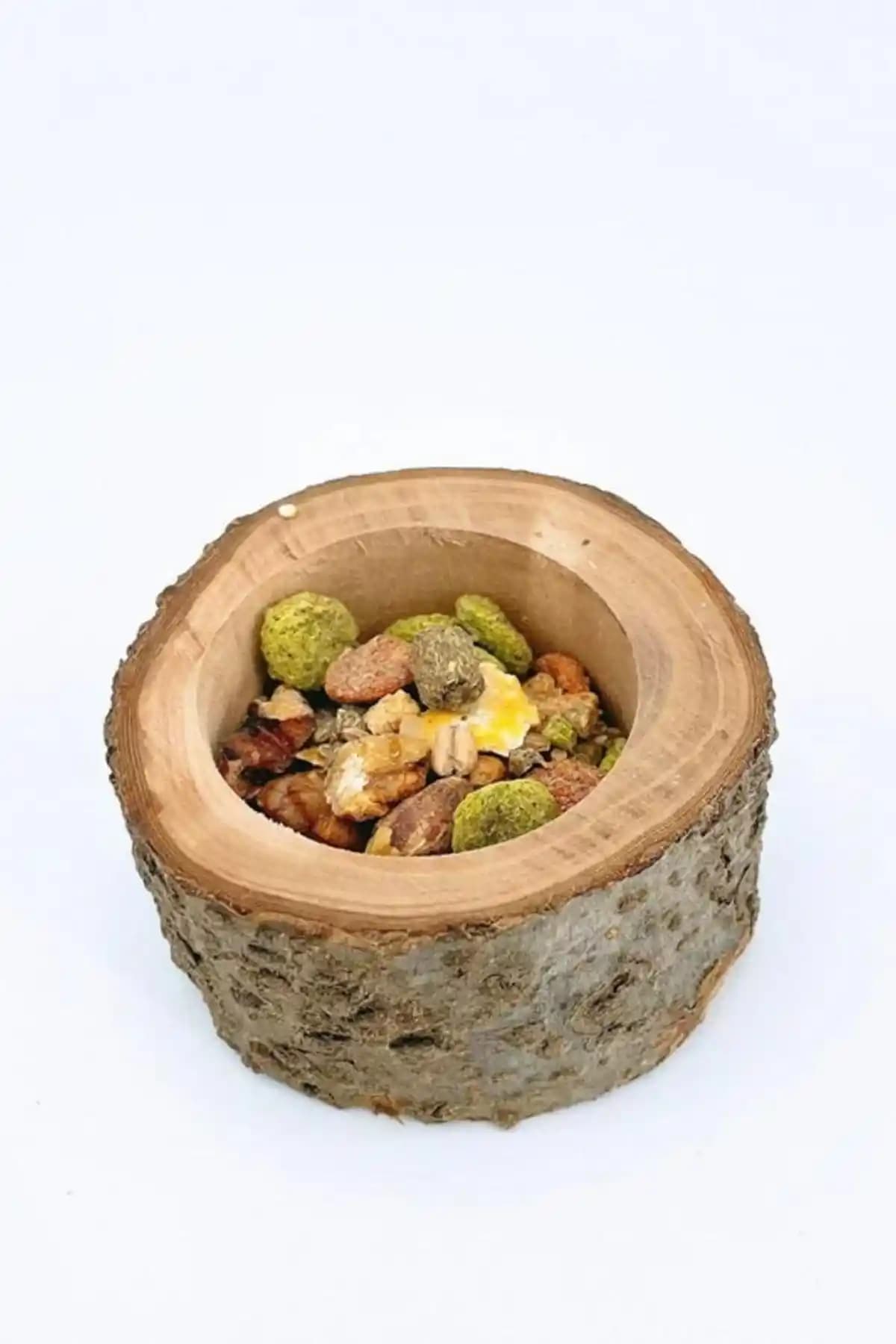 Alyones Meyve Ahşap Kütük Mama Kabı: Doğal ve Estetik Çözüm Small Pet Feeding Dish