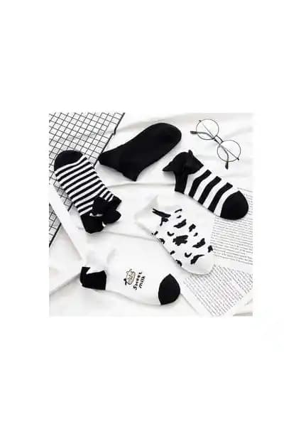 Bgk 5'li İnek Desenli Kadın Patik Çorap Seti Yüksek Konfor ve Şıklık Sunar