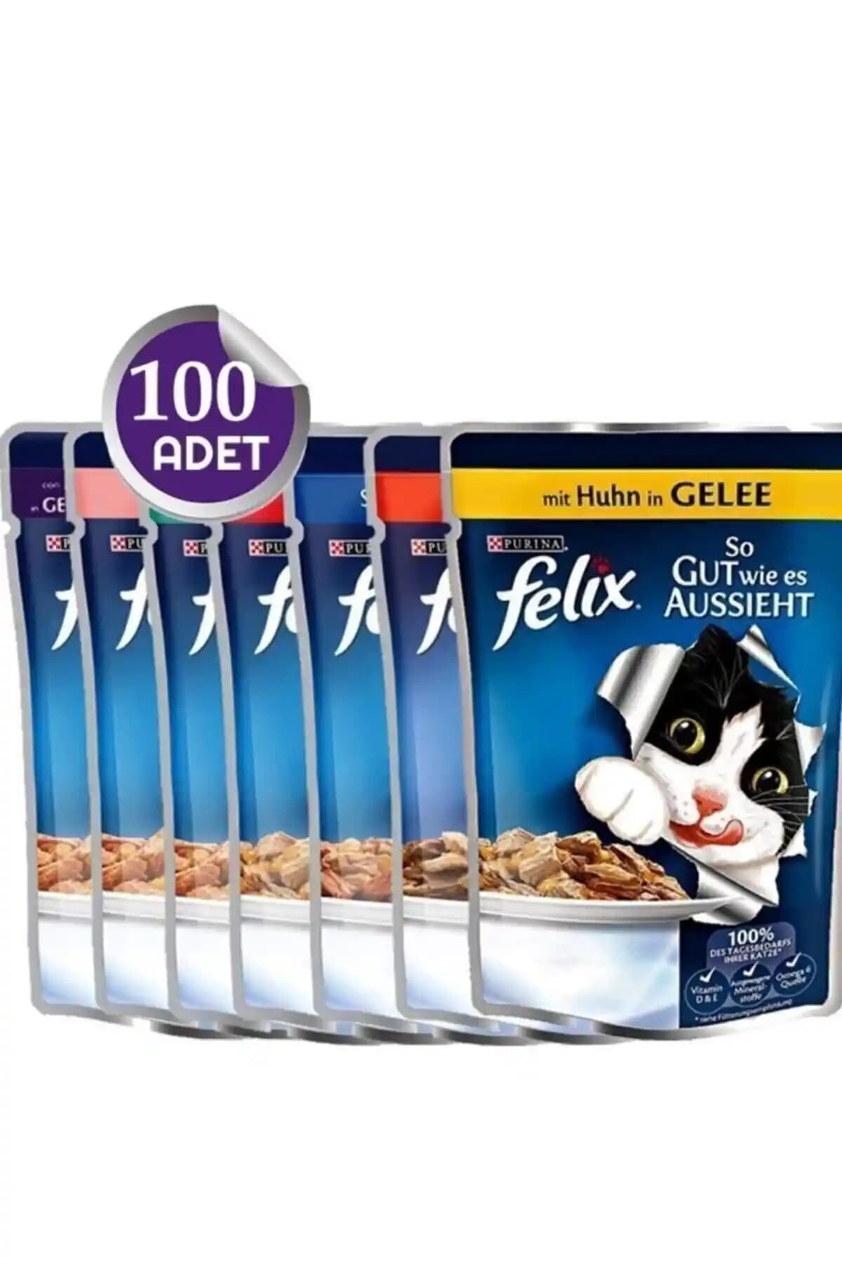 Felix Kedi Konservesi Karışık 100 Poşet 85 Gr Yetişkin Kediler İçin Besleyici Ürün