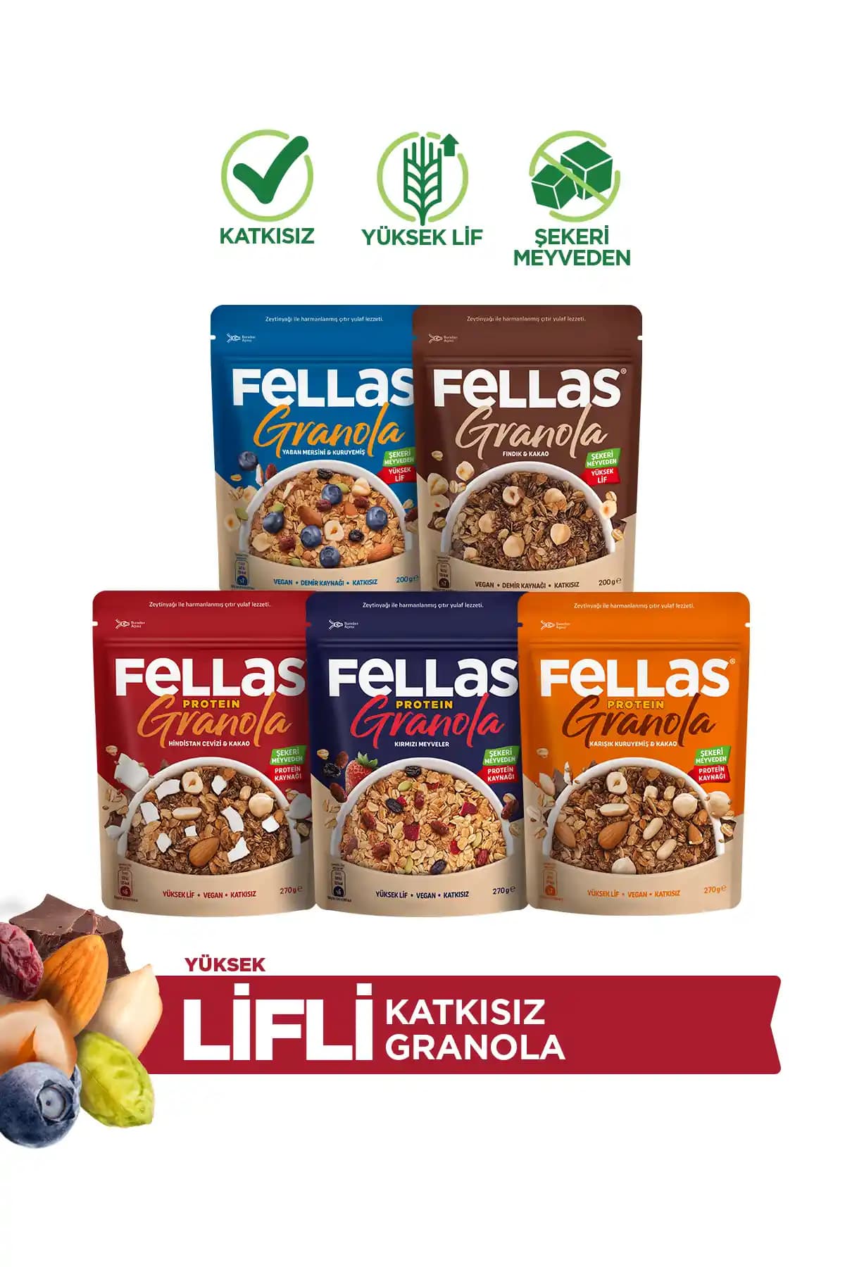 Fellas Granola Süper 5'li Paket Sağlıklı ve Doğal Atıştırmalık Seçeneği Türkiye Menşei