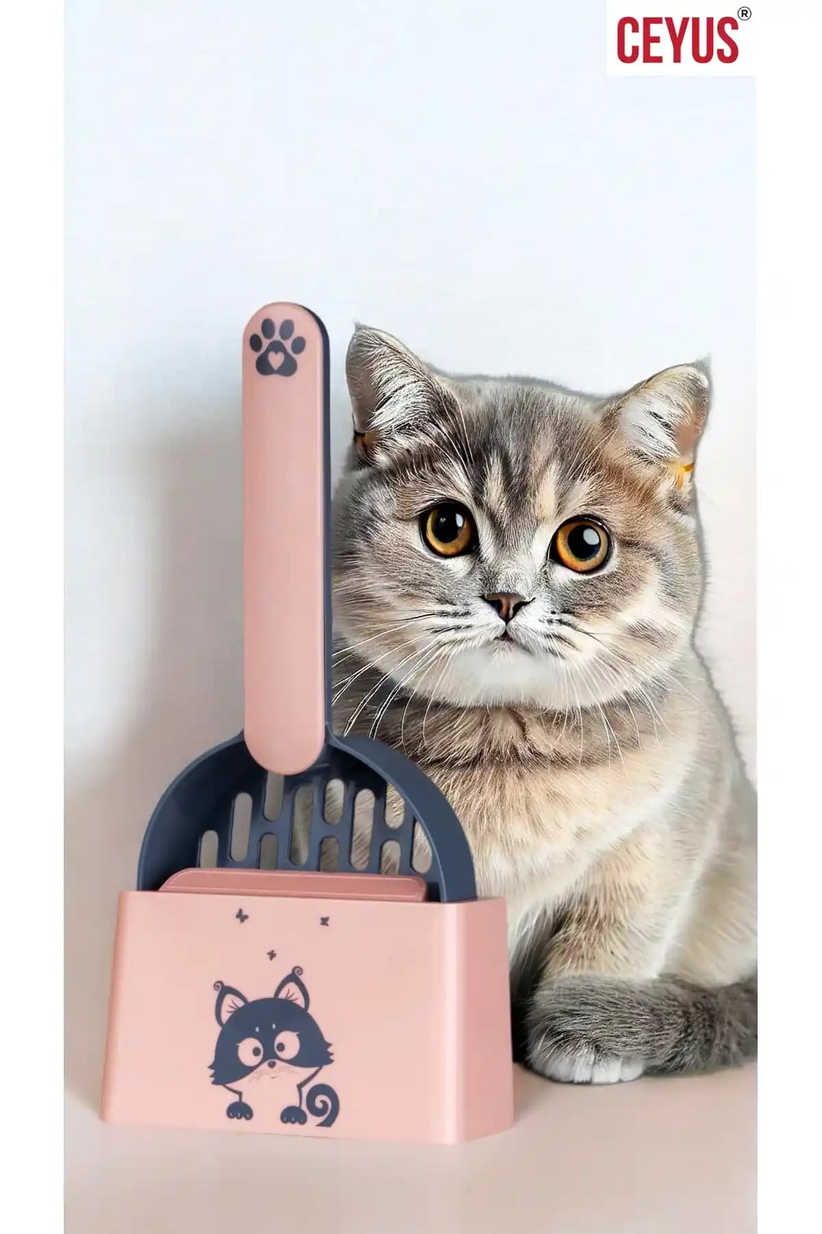 Kedi Kumu Temizleme Küreği ve Platformu Pembe Renkli Dayanıklı ve Kullanışlı Tasarım