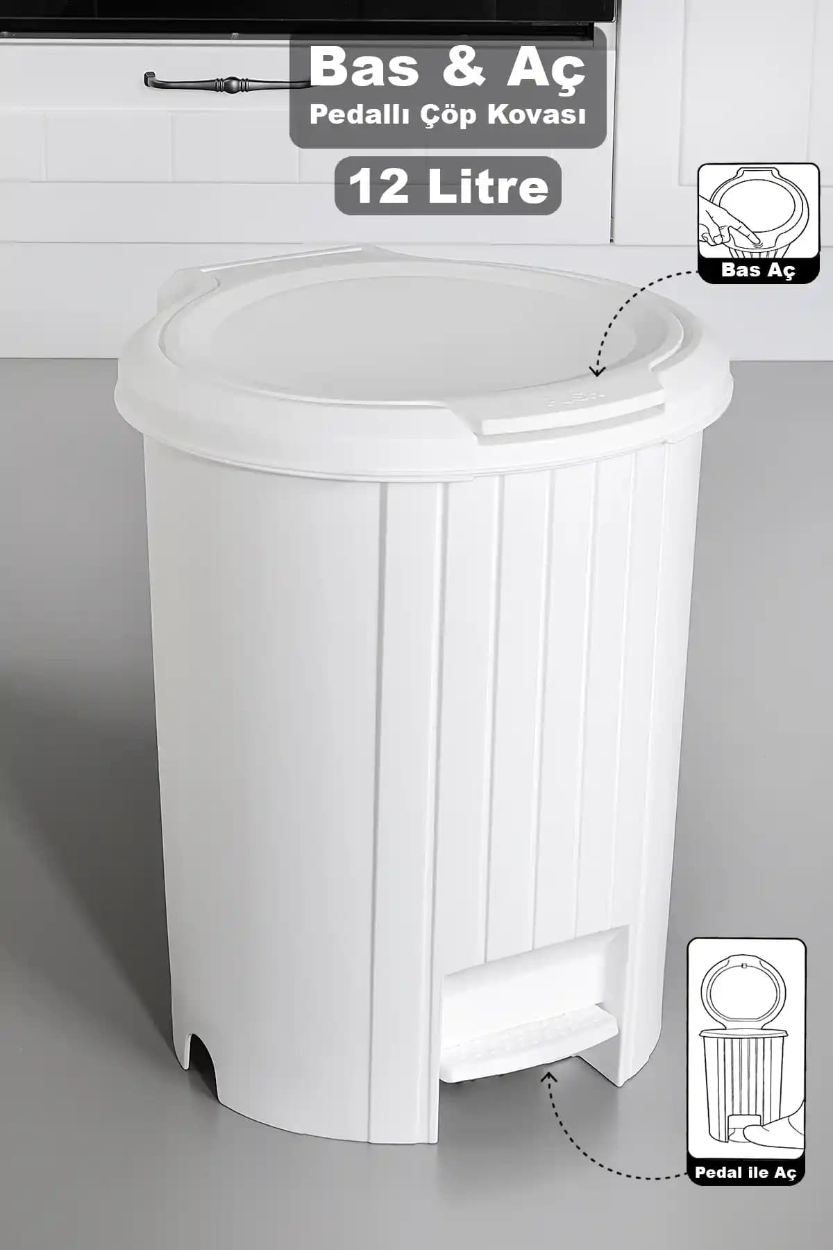 Meleni Home 12 Litre Bas Aç Kapaklı Çöp Kovası Modern ve Hijyenik Tasarım