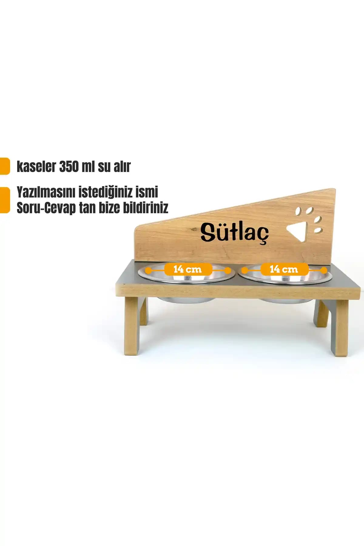 RealWood Özel İsim Yazılı Ahşap ve Çelik Kâseli Evcil Hayvan Mama ve Su Kabı