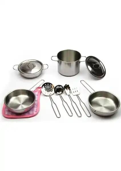 Vardem Paslanmaz Çelik 11 Parça Oyuncak Mutfak Seti Çocuklar İçin Güvenli ve Gerçekçi Oyun Deneyimi