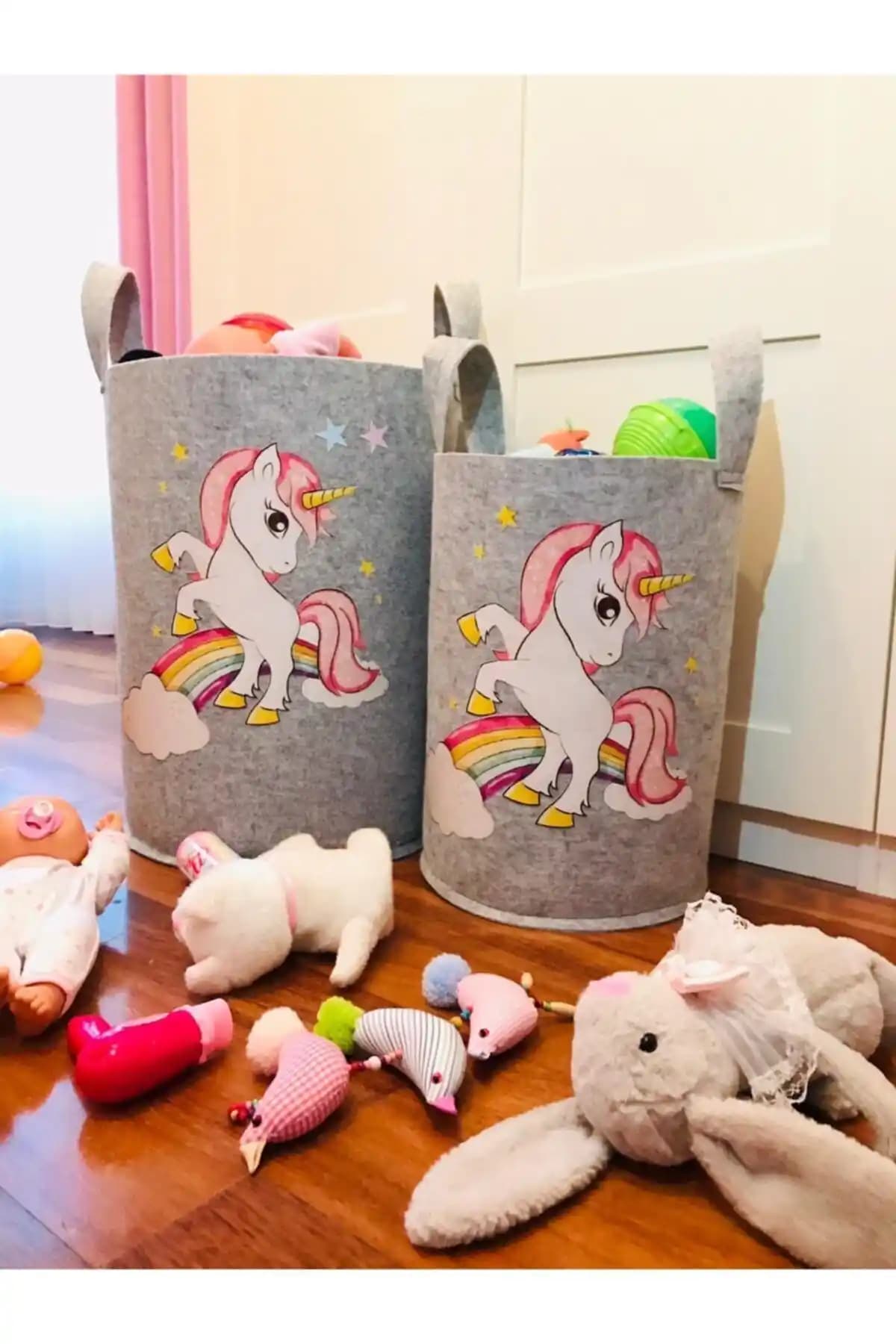 Bebekoda İsme Özel 2'li Oyuncak Çamaşır Sepeti - Şık ve Kullanışlı Çocuk Odası Dekorasyonu