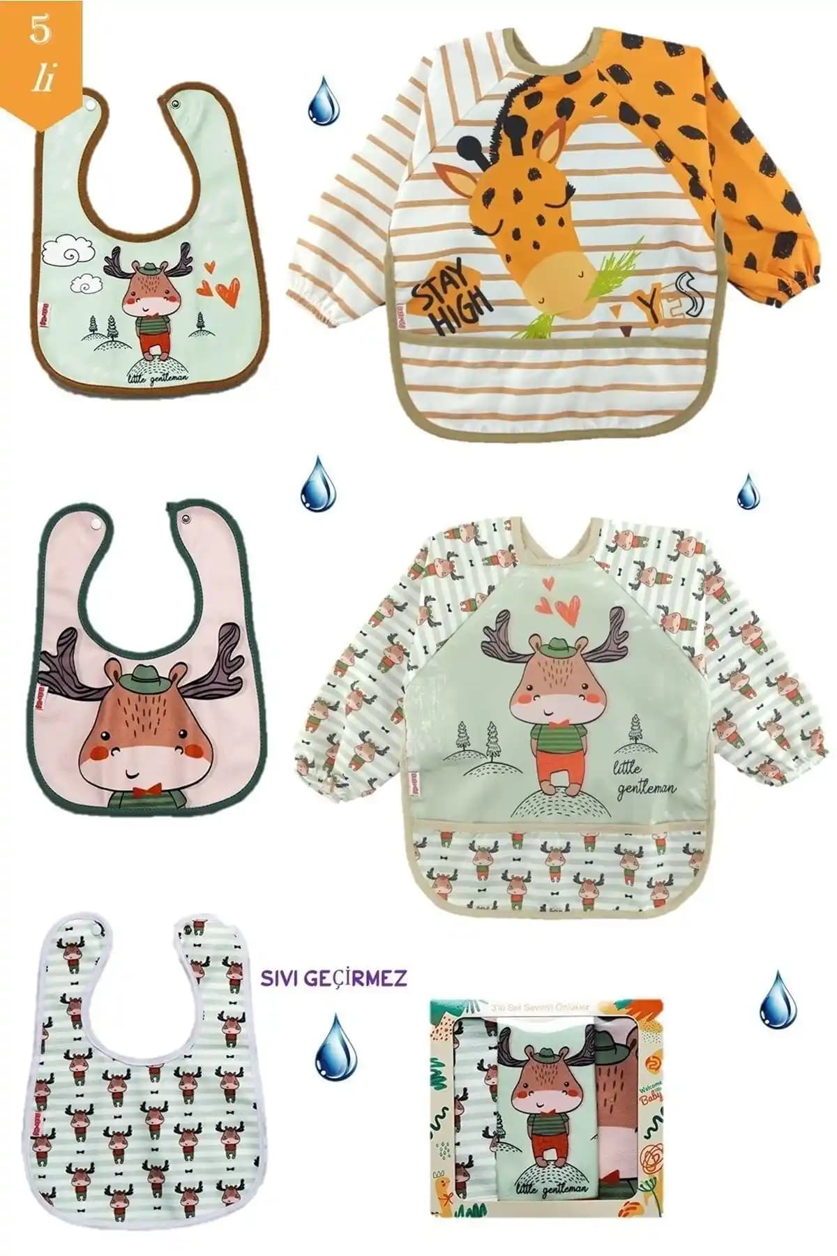 Dubi Baby 2 Kollu Su Geçirmez Mama Önlüğü Çocuklar İçin Kullanışlı ve Dayanıklı Tasarım