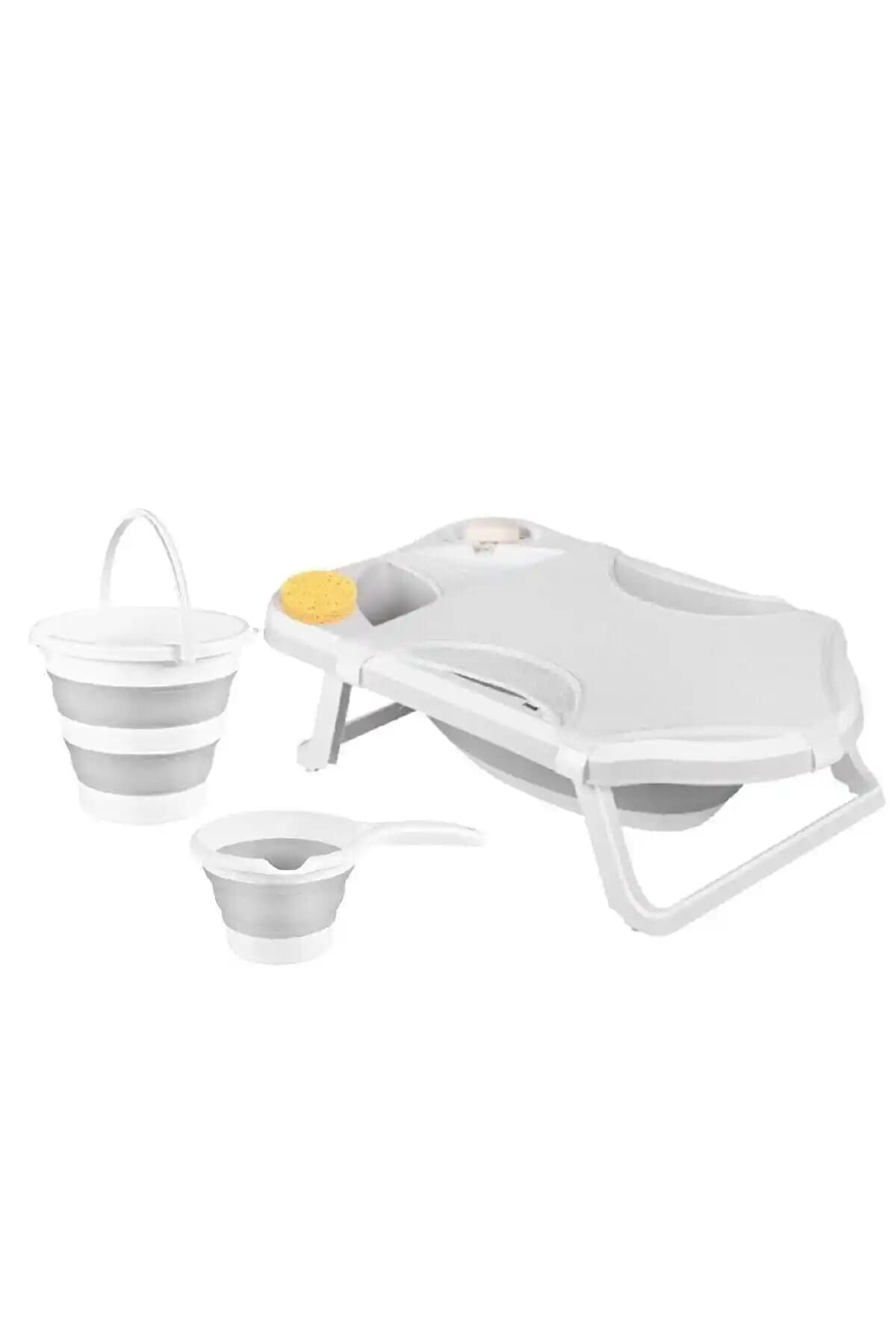 Sepetkitchen gri katlanabilir banyo seti modern tasarımı ve alan tasarrufu sağlar