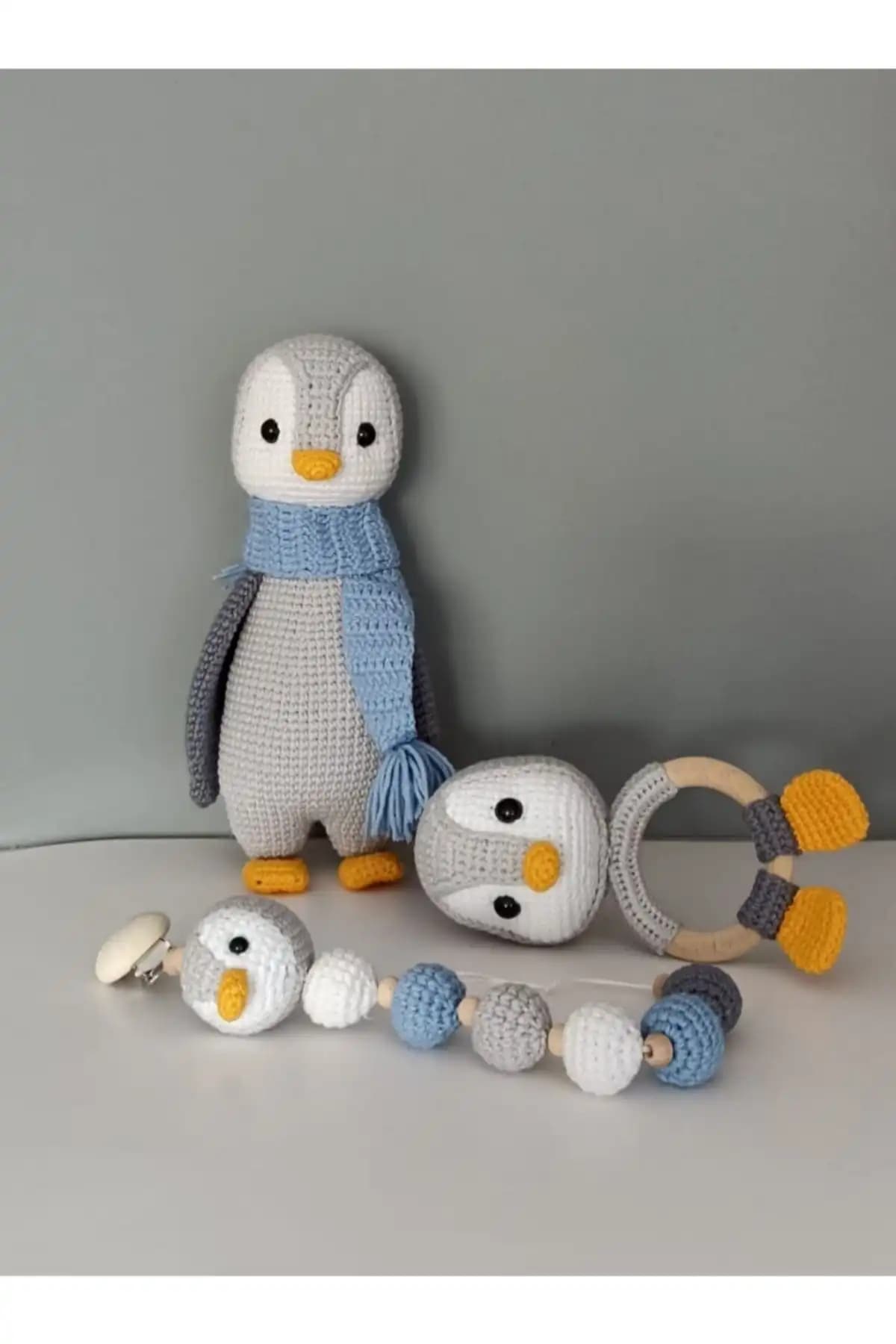 UstahobiEvi Amigurumi Mavi Penguen Seti Yenidoğanlar İçin Güvenli ve Sevimli Uyku Arkadaşı