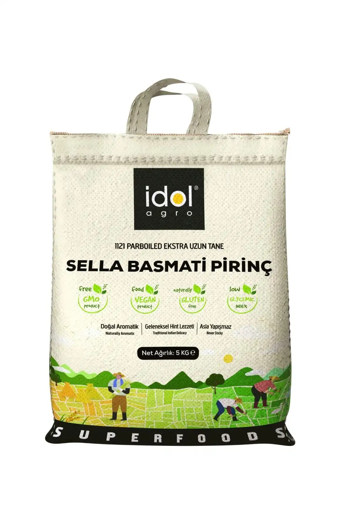 İdolagro Sella Basmati Pirinç 5 Kg doğal ve aromatik uzun taneli parboiled pirinç