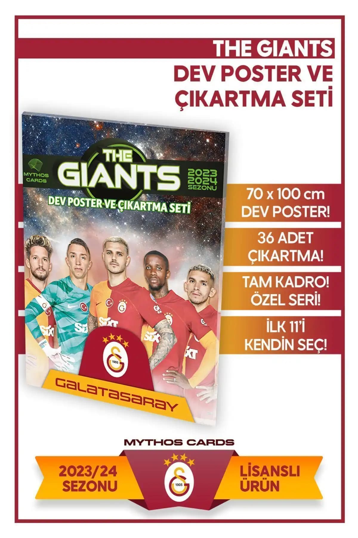 Galatasaray Mythos Cards Dev Poster ve Çıkartma Seti 2023-24 Sezonu İçin Koleksiyon Ürünü