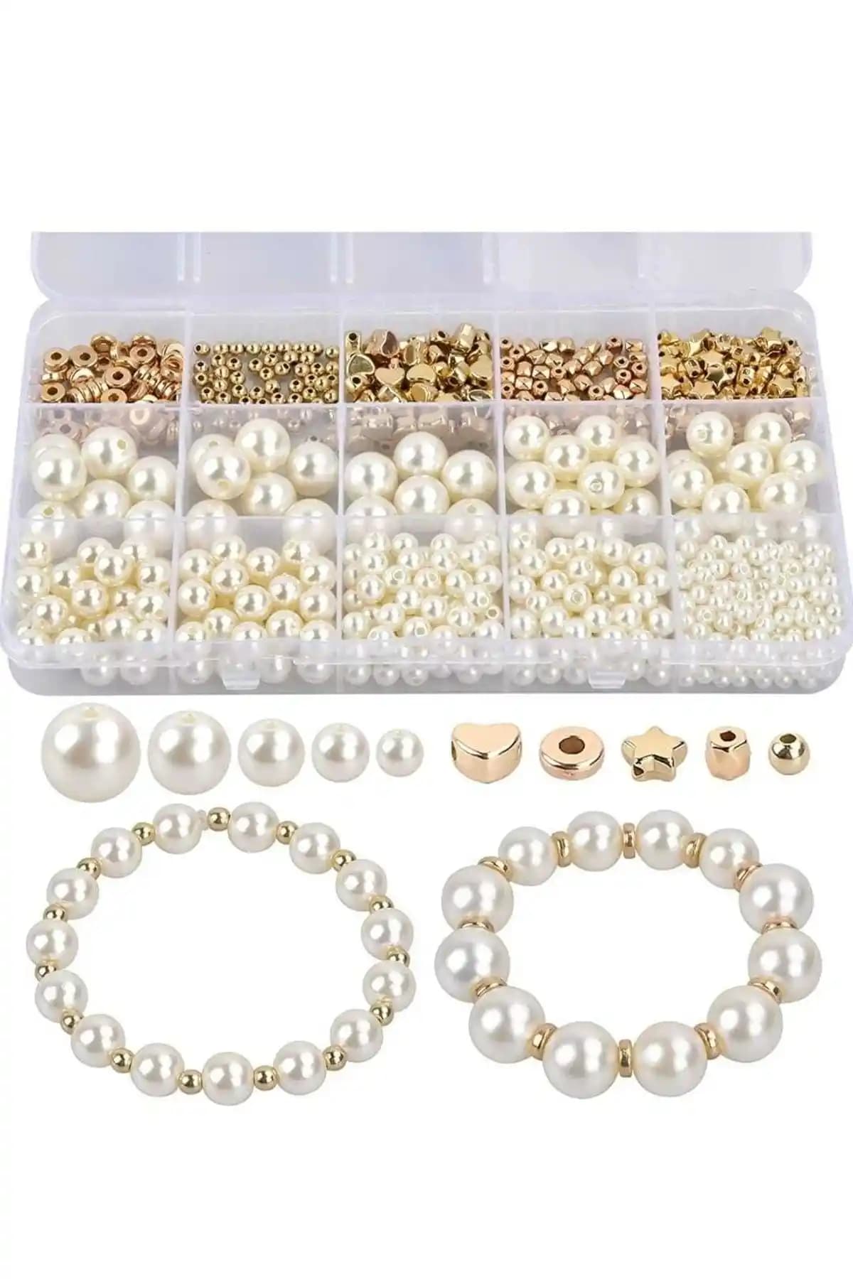 Hasan Erdoğan 290 Parça Cam İnci Boncuk ve Altın Kaplama Ara Aparat Seti