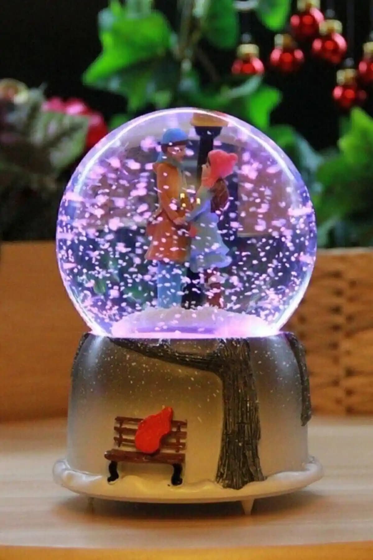 Kış Masalı Sokak Lambası Kar Küresi Renk Değiştiren Müzikli Dekoratif Hediye