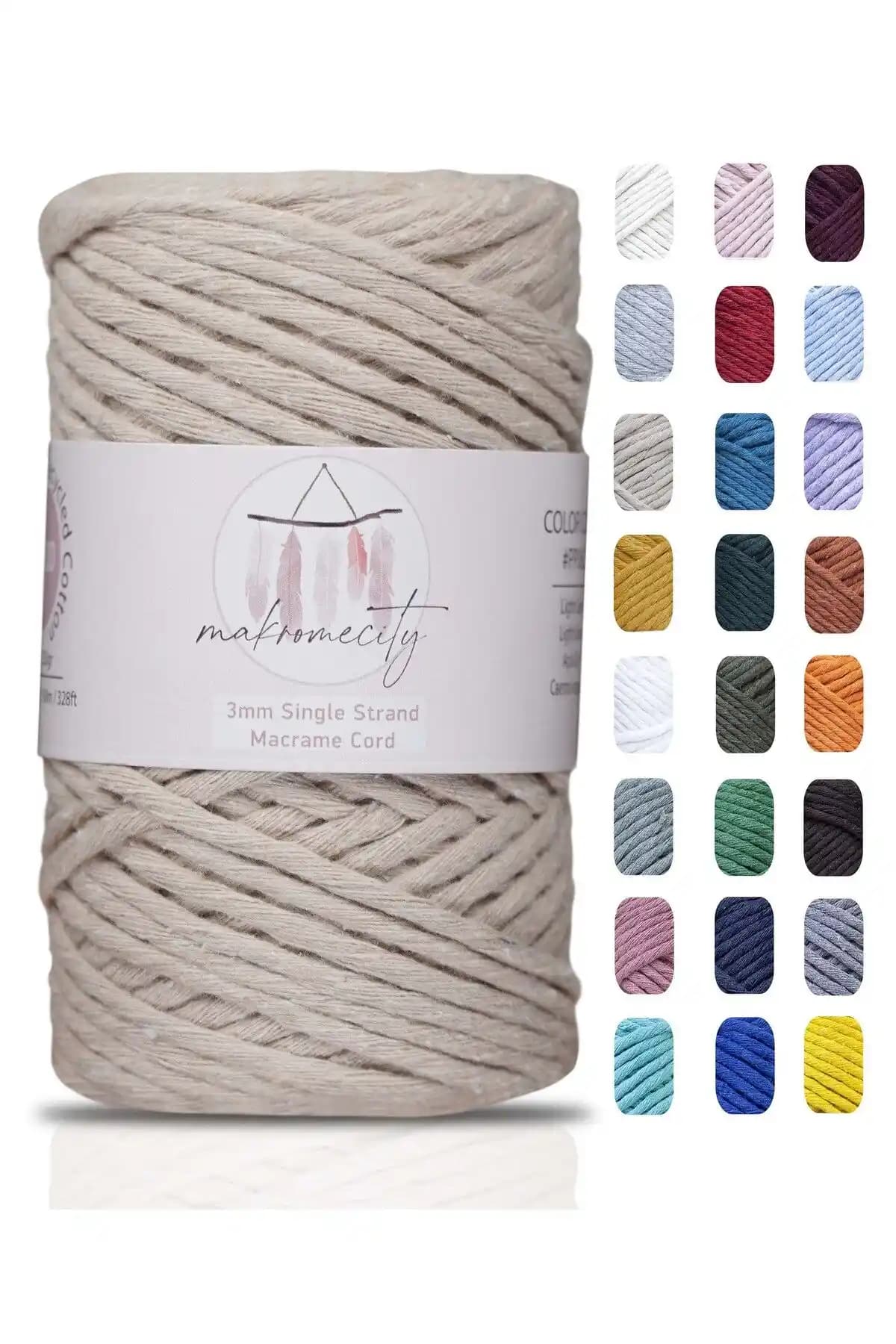 Makromecity Taranan Makrome İpi 3 mm doğal pamuk, şık ve dayanıklı el işi malzemesi