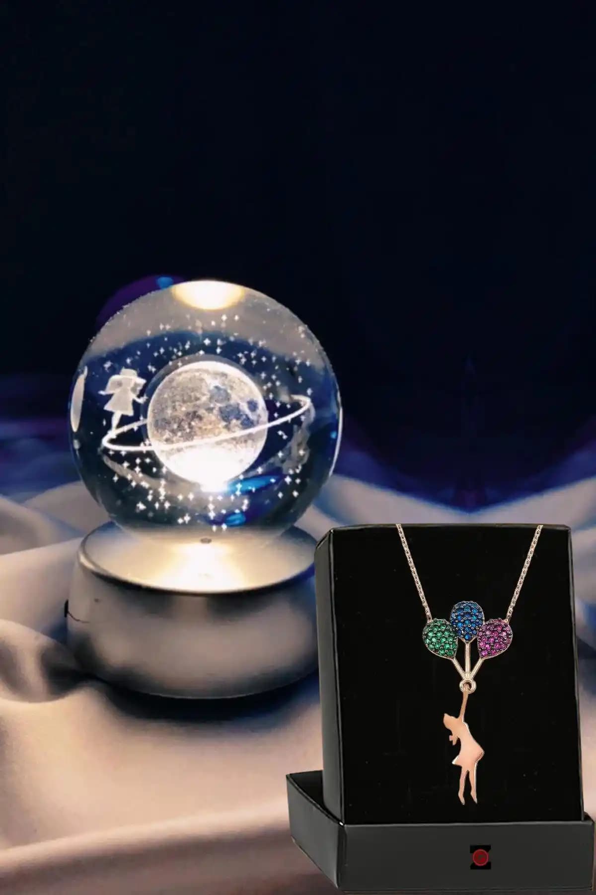 Renk Değiştiren LED Işıklı Küre Satürn Kız Tasarımıyla Dekorasyon ve Hediye Seçeneği