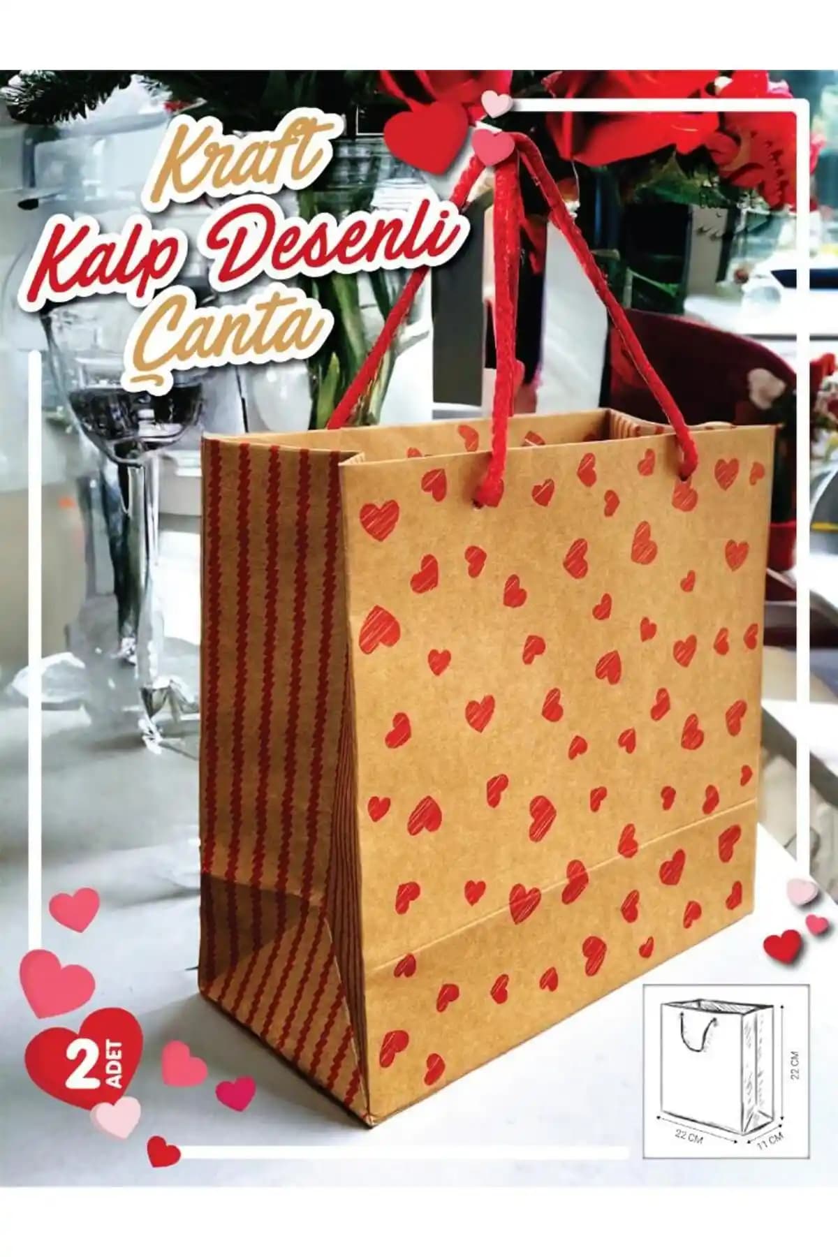 Tüğset Kraft Karton Çanta 2'li Set Hediye Paketleme Çantası Şık ve Dayanıklı