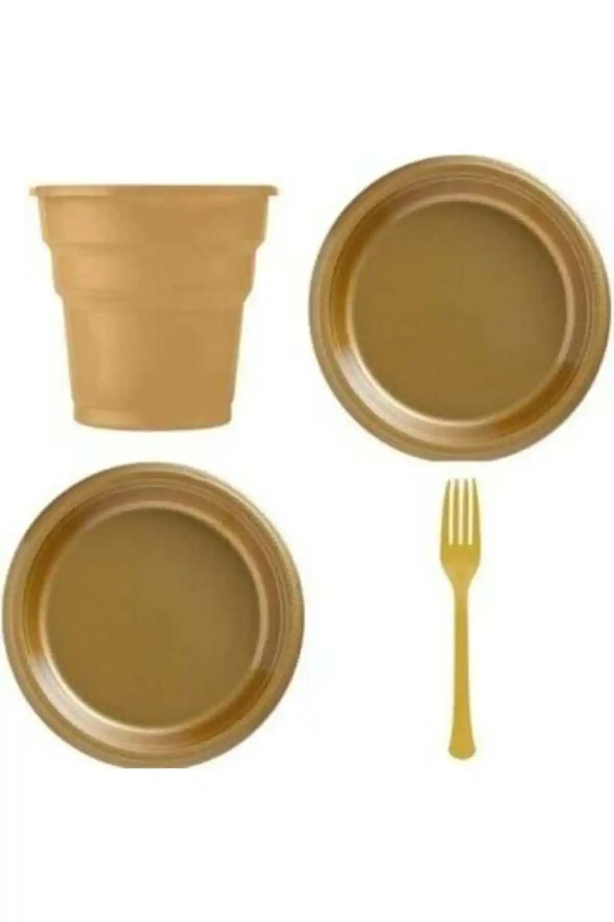 YerliToptan Gold Plastik Tabak Seti 25'li Şık ve Dayanıklı Kullanım İçin Uygun