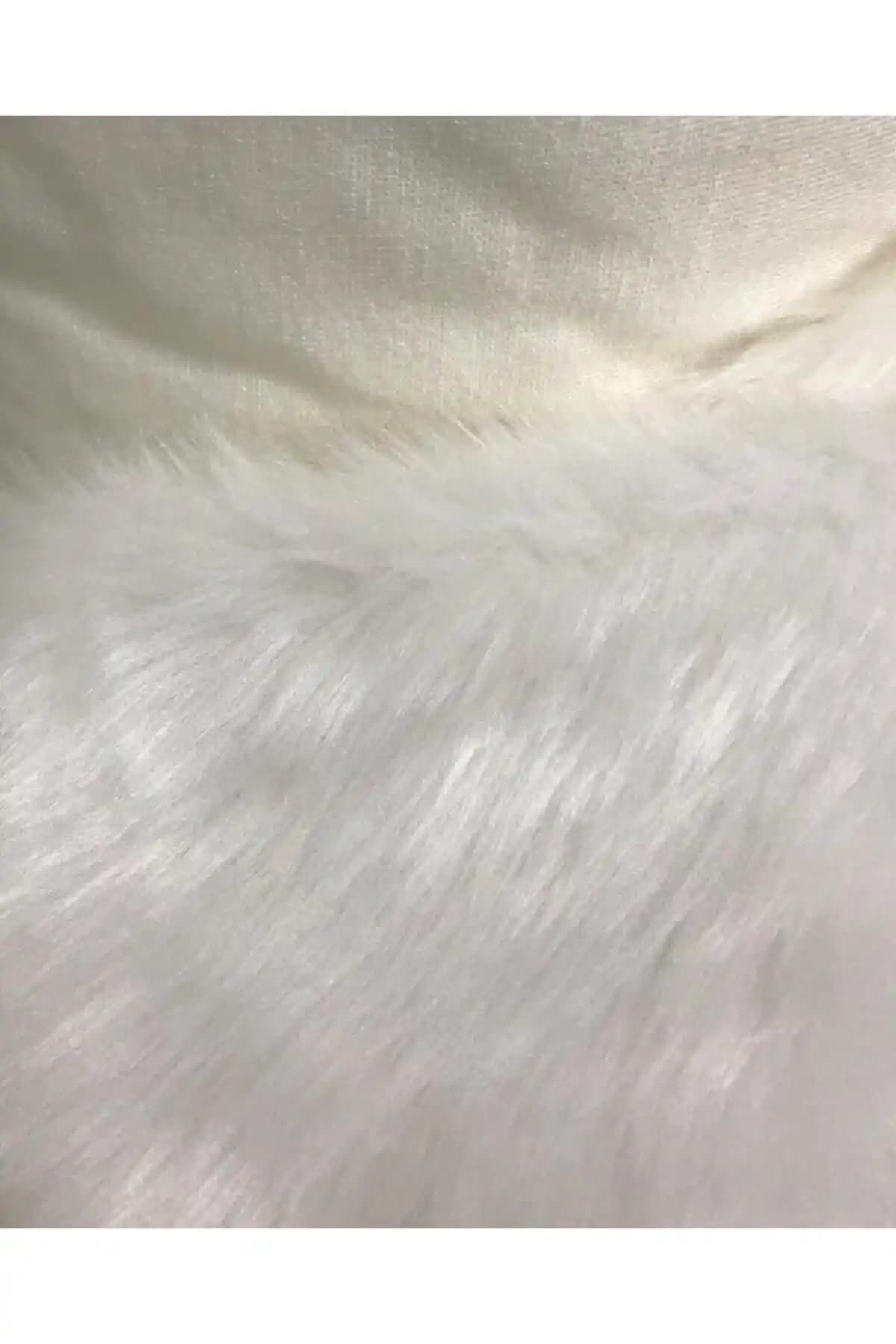 Yüksek ve Uzun Tüylü Beyaz Peluş Kumaş 50x150 cm Ev Dekorasyonu ve El İşleri İçin