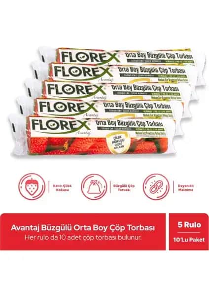 Florex Büzgülü Çilek Kokulu Orta Boy Çöp Poşeti Temizlikte Yeni Standartlar