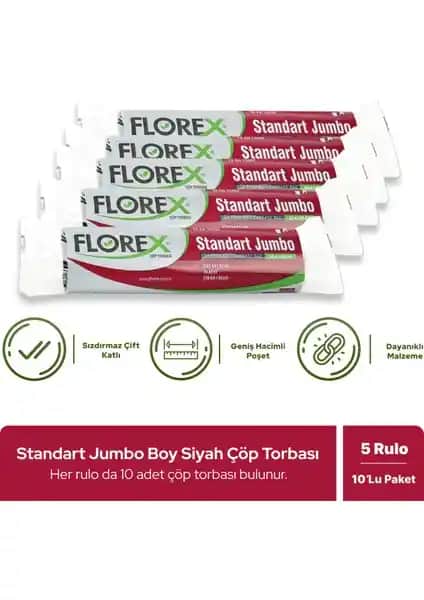 Florex Standart Jumbo Boy Siyah Çöp Poşeti Günlük Temizlik İçin Güvenilir Çözüm