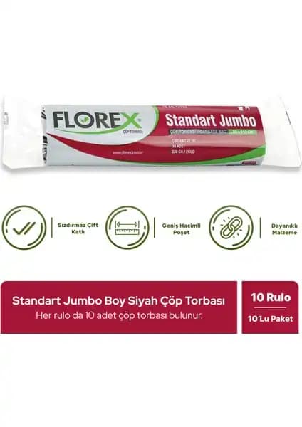 Florex Standart Jumbo Siyah Çöp Poşeti - Geniş Hacimli ve Ekonomik Çözüm