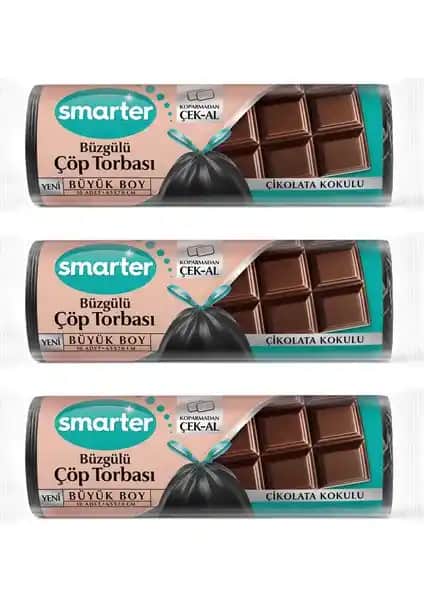 Smarter 3'lü Çikolata Kokulu Büyük Boy Çöp Torbası - Dayanıklı ve Estetik Çöp Poşetleri